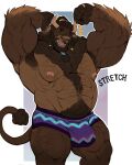  2023 abs absurd_res anthro arm_hair armpit_hair beard belly_hair biceps bison body_hair border bovid bovine braided_beard braided_hair briefs briefs_only brown_hair bulge chest_hair clothed clothing deltoids ear_piercing eyes_closed facial_hair forearm_hair forearms hair hairy happy_trail hi_res leg_hair male mammal manly mature_male musclegut muscular muscular_thighs nipples o_reowoof obliques open_mouth pecs piercing ponytail ring solo standing stretching topless triceps underwear underwear_only waking_up white_border yawn 