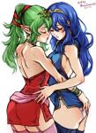  2girls artist_nam ass bare_shoulders blue_dress blue_thighhighs blush bracer breasts closed_eyes dated dress fire_emblem fire_emblem_awakening garter_straps groping hair_between_eyes hair_ribbon halter_dress halterneck hand_on_another&#039;s_ass hand_on_another&#039;s_hip long_hair lucina_(fire_emblem) medium_breasts mina_cream multiple_girls panties pink_sash pink_thighhighs pointy_ears ponytail red_dress red_ribbon ribbon sash short_dress side_slit sideboob thighhighs tiara tiki_(adult)_(fire_emblem) tiki_(fire_emblem) underwear waist_sash white_background white_panties yuri 