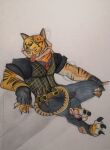  anthro biped black_body black_fur black_stripes clothed clothing epic_games felid fingerless_gloves fortnite fully_clothed fur gloves handwear hi_res male mammal muscular muscular_male necktie open_mouth orange_body orange_fur oscar_(fortnite) pantherine shirt simple_background solo solo_focus sterlingrizzly striped_body striped_fur stripes tail teeth tiger tongue topwear vest 
