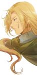  1boy blonde_hair blue_eyes closed_mouth gensou_suikoden gensou_suikoden_i gremio_(suikoden) long_hair male_focus scar scar_on_face simple_background solo white_background 
