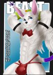  absurd_res angel angelgatomon_(angelgato) anthro balls bandai_namco beast_magazine bow_tie bulge checkhoff clothing cover cover_art cover_page digimon digimon_(species) digital_media_(artwork) domestic_cat english_text felid feline felis fur gatomon genitals gloves handwear hi_res jockstrap looking_at_viewer magazine magazine_cover male mammal model muscular muscular_anthro muscular_male nude porn_cover porn_magazine pornography pose solo text underwear whiskers white_body white_fur 