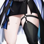  1girl ameiarts black_hair black_skirt black_thighhighs blue_hair colored_inner_hair commentary english_commentary highres hololive hololive_english long_hair lower_body miniskirt mole mole_on_thigh multicolored_hair nerissa_ravencroft o-ring o-ring_thigh_strap pencil_skirt side_slit simple_background single_thighhigh skirt solo thigh_focus thigh_strap thighhighs thighs very_long_hair virtual_youtuber white_background 