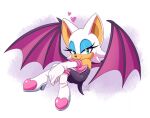  1girl animal_ears artist_name bat_ears bat_wings black_bodysuit blue_eyes bodysuit boots elbow_gloves full_body furry furry_female gloves heart looking_at_viewer magicbun pink_footwear rouge_the_bat solo sonic_(series) two-tone_footwear white_footwear white_gloves wings 