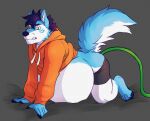  all_fours anthro belly belly_expansion belly_inflation belly_on_ground big_belly blue_hair canid canine canis cheek_markings clothing domestic_dog expansion facial_markings green_eyes hair head_markings hoodie husky hybrid inflated_belly inflating inflation inflation_fetish male mammal markings nordic_sled_dog orange_clothing orange_hoodie orange_topwear overweight overweight_anthro overweight_male raised_tail solo spitz tail the-narutoshi topwear tube tube_in_ass underwear white_belly wintie wolf 