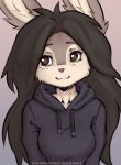  anthro clothing elronya fan_character female freckles hair hoodie lagomorph leporid long_hair mammal rabbit ronya short_tail solo suvi_(elronya) tail topwear 