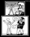  2023 absurd_res anthro bear black_and_white blarf022 comic dialogue english_text female french_accent french_text hi_res humor male mammal monochrome scared shaking sherry_bear_(blarf022) text 