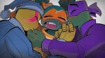  bandanna blush brother_(lore) brothers_(lore) donatello_(tmnt) duo embrace eyes_closed hi_res hug kerchief leonardo_(tmnt) male male/male michelangelo_(tmnt) pijama reptile rise_of_the_teenage_mutant_ninja_turtles rot_onsen scalie sibling_(lore) simple_background sleeping teenage_mutant_ninja_turtles turtle white_background 