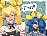  1boy 1girl 2boys black_gloves blonde_hair blue_hair blush breasts cosplay crossdressing dizzy_(guilty_gear) dizzy_(guilty_gear)_(cosplay) ebi_pri_shrimp eyepatch father_and_son fingerless_gloves gloves guilty_gear guilty_gear_strive guilty_gear_xrd hair_between_eyes hair_ribbon hair_rings husband_and_wife ky_kiske large_breasts long_hair looking_at_viewer mother_and_son multiple_boys nose_blush otoko_no_ko red_eyes ribbon sin_kiske smile yellow_ribbon 
