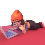  anormaluser anthro ass_up big_butt butt computer electronics girly hi_res laptop looking_at_viewer lying male parappa parappa_the_rapper short_stack solo sony_corporation sony_interactive_entertainment thick_thighs wide_hips yellow_body 