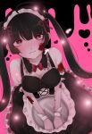  1girl black_hair blood blood_on_face bow bowtie breasts crazy highres holding holding_tray jirai_kei maid medium_breasts original tray twintails xox_755nya yandere 