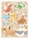 &gt;_&lt; :3 :d ^_^ artist_name blue_eyes blush border bow bowtie bright_pupils brown_background buneary buttons closed_eyes closed_mouth commentary_request eevee fangs flower fuecoco highres holding holding_stuffed_toy mareep musical_note no_humans open_mouth pencil pikachu pink_bow pink_bowtie poke_ball poke_ball_(basic) pokemon pokemon_(creature) quaxly sewing_pin simple_background smile solid_oval_eyes spool sprigatito stuffed_animal stuffed_toy teddy_bear temariame14 twitter_username white_border white_bow white_flower white_pupils yellow_bow yellow_bowtie 