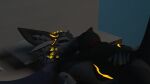  3d_(artwork) anthro awtter bedding bioluminescence blanket collar cuddling deuzear digital_media_(artwork) duo ears_up glowing hi_res male male/male pillow randomly_649 tail tuft 