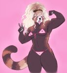  ailurid anthro bikini clothing female flexing_bicep gesture glitterawrxd hair hi_res long_hair mammal muscular muscular_female red_panda solo swimwear tongue tongue_out v_sign 