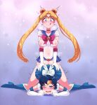  absurdres bishoujo_senshi_sailor_moon blonde_hair blue_footwear blue_hair blue_skirt boots bow breasts gloves happy_sex heart heart-shaped_pupils highres mizuno_ami nipples one_eye_closed peonymami red_bow sailor_mercury sailor_moon sex sex_from_behind short_hair skirt smile spread_legs symbol-shaped_pupils tongue tongue_out tsukino_usagi white_gloves 