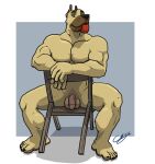  2015 anthro balls biceps blep blue_background border canid canine canis chair chestnuts_(artist) domestic_dog feet flaccid folding_chair furniture genitals great_dane looking_at_viewer male mammal manly mastiff molosser muscular nude pecs penis presenting simple_background sitting solo spread_legs spreading tongue tongue_out triceps vein veiny_penis white_border 