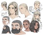  2girls 3boys alternate_hairstyle beard black_eyes black_hair blonde_hair blue_eyes buzz_cut cropped_torso dark-skinned_male dark_skin dungeon_meshi elf facial_hair falin_thorden kabru kui_ryouko laios_thorden light_blush long_beard long_hair marcille medium_hair multiple_boys multiple_girls parted_bangs pointy_ears ponytail senshi_(dungeon_meshi) shirt short_hair sketch sweatdrop t_t translated very_long_beard very_short_hair wavy_hair white_background white_shirt yellow_eyes 