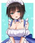  1girl alternate_costume aoi_erika artist_name black_hair blush breasts bubble cleavage collar collarbone detached_collar enmaided green_eyes heaven_burns_red large_breasts looking_at_viewer maid maid_headdress micchi_(koto_maple) open_mouth short_hair solo upper_body white_collar 