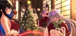  absurdres alternate_costume animal_ears black_hair box christmas christmas_tree dog_ears fuwawa_abyssgard gift gift_box highres holding holding_gift holoadvent hololive hololive_english koseki_bijou long_hair looking_at_viewer mococo_abyssgard multicolored_hair nerissa_ravencroft shiori_novella siblings sisters virtual_youtuber white_hair yuzu_chan_s 