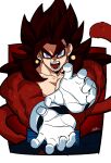  absurdres black_hair blue_eyes blue_sash body_fur dougi dragon_ball dragon_ball_heroes earrings gloves highres incoming_attack jewelry jiajiajiajiaa kamehameha_(dragon_ball) long_hair looking_at_viewer male_focus monkey_boy monkey_tail muscular muscular_male no_nipples open_mouth pectorals potara_earrings red_fur saiyan sash spiked_hair super_saiyan super_saiyan_4 tail time_patrol_(dragon_ball) vegetto vegetto_(xeno) 