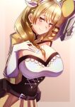  1girl absurdres black_corset braid braided_ponytail breasts corset elbow_gloves fire_emblem fire_emblem_engage gloves goldmary_(fire_emblem) highres hooded_top large_breasts low_ponytail mole mole_on_breast ribbon single_shoulder_pad skirt to_(tototo_tk) white_gloves white_ribbon yellow_skirt 