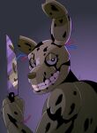  absurd_res ambiguous_gender animatronic anthro five_nights_at_freddy&#039;s five_nights_at_freddy&#039;s_3 gradient_background grin hi_res holding_knife holding_object imperatorcaesar knife looking_at_viewer machine narrowed_eyes notched_ear robot scottgames simple_background smile solo springtrap_(fnaf) tan_body wire 