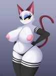  2023 absurd_res animal_crossing anthro armwear big_breasts breasts clothed clothing digital_media_(artwork) domestic_cat felid feline felis female foxsuo fur hi_res huge_breasts legwear mammal nintendo nipples olivia_(animal_crossing) panties solo tail thick_thighs thigh_highs underwear white_body white_fur wide_hips 