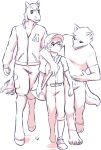  absurd_res age_difference anthro aogami arm_over_shoulder baseball_cap baseball_uniform canid canine canis clothing equid equine frat_boy group hat headgear headwear hi_res horse human humanoid male male/male mammal older_anthro sportswear trio uniform wolf young 