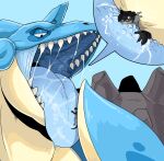  absurd_res ambiguous_gender anthro blue_body blue_horn blue_tongue bodily_fluids cutaway duo feral generation_1_pokemon grey_body grey_shell hi_res horn imminent_vore imperatorcaesar lapras mouth_shot narrowed_eyes nintendo nude open_mouth pokemon pokemon_(species) red_eyes saliva saliva_on_tongue saliva_string shell tongue tongue_out yellow_body 