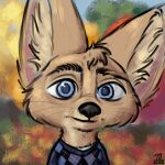  1:1 2021 anthro argyle_(pattern) autumn blue_eyes canid canine clothing danilo_(tangerine) fennec fox fur head_tuft hi_res inner_ear_fluff looking_at_viewer male mammal outside portrait signature solo sweater tan_body tan_fur tangerine_(artist) topwear tuft whiskers 