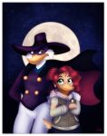  adopted_(lore) adopted_daughter_(lore) anatid anseriform anthro avian bird cape clothing darkwing_duck disney drake_mallard duck ducktales ducktales_(2017) duo female gosalyn_mallard gosalyn_waddlemeyer hair hi_res hoodie lunula_(artist) male male/female purple_clothing quiverwing_quack red_hair smile superhero superhero_costume teenager topwear wholesome young 
