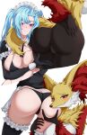  abirdeer akeno_(itsnafulol) anthro big_breasts big_butt bite biting_lip black_body black_fur blue_hair blush breasts butt butt_grab canid canine clothing delphox duo fangs female female/female female_on_anthro fur generation_6_pokemon genitals gloves grabbing_from_behind hair hair_between_eyes hair_over_eye hand_on_butt handwear hi_res huge_breasts huge_butt human human_on_anthro interspecies legwear looking_at_viewer maid_apron maid_headdress maid_uniform mammal nintendo one_eye_obstructed pink_eyes pokemon pokemon_(species) pokephilia presenting presenting_hindquarters presenting_pussy pussy red_body red_eyes red_fur smile smug tail teeth thick_thighs thigh_highs thong twintails_(hairstyle) underwear uniform white_body white_fur wide_hips yellow_body yellow_fur 