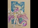  2023 anthro barbel_(anatomy) breasts claws dragon eastern_dragon feathered_wings feathers featureless_breasts featureless_crotch female fur furred_dragon hair heather_bruton hi_res horn nude pink_body pink_feathers pink_fur pink_hair solo standing white_body white_feathers white_fur wings 