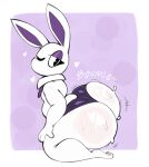  &lt;3 absurd_res anthro big_butt biped blush bodily_fluids butt clothed clothing eyelashes fur hi_res huge_butt lagomorph leporid looking_back male mammal necktie pupils rabbit sweat thick_thighs topless virito white_body 