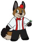  11th_doctor 2013 alpha_channel ambiguous_gender anthro black_bottomwear black_clothing black_footwear black_markings black_nose black_pants black_shoes bluekyokitty bottomwear bow_tie brown_body brown_fur canid canine chibi clothed clothing cosplay digital_drawing_(artwork) digital_media_(artwork) doctor_who dress_shirt eleventh_doctor eyebrows fez flat_colors footwear fox full-length_portrait fully_clothed fur green_eyes grey_inner_ear handpaw hat headgear headwear holding_object low_res mammal markings pants paws portrait red_bow_tie red_fox red_suspenders sebdoggo shirt simple_background solo sonic_screwdriver standing suspenders tail topwear transparent_background white_clothing white_shirt white_topwear 