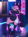  absurd_res animal_humanoid belly big_belly big_breasts breasts cakecatboy chopsticks eating female food hair hi_res huge_breasts humanoid japanese_text katana melee_weapon multicolored_hair navel noodles overweight overweight_female overweight_humanoid pink_hair purple_eyes purple_hair ramen solo standing sword text thick_thighs unknown_character weapon 