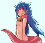  blue_eyes breasts dragon_tail grin long_hair monster_girl nude original perky_breasts red_eyes rumie small_breasts smile solo tail tiona 