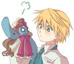  blonde_hair doll emily_(pandora_hearts) green_eyes lowres male_focus oz_vessalius pandora_hearts short_hair smile 