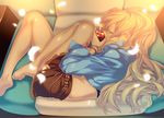  akiyoshi_haru barefoot blonde_hair bottle bracelet earrings feet fetal_position hair_down harvest_moon harvest_moon_animal_parade harvest_moon_tree_of_tranquility jewelry kathy_(harvest_moon) long_hair lying perfume_(cosmetics) perfume_bottle sleeping soles solo toes 