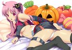  bed blush breasts candy food halloween jack-o'-lantern koutaro medium_breasts navel original panties pantyshot pink_eyes pink_hair pumpkin solo thighhighs twintails underboob underwear upskirt vegetable white_panties 