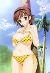  absurdres bikini breasts curvy hairband hands_clasped happoubi_jin highres honma_natsume large_breasts navel own_hands_together polka_dot polka_dot_bikini polka_dot_swimsuit side-tie_bikini solo steepled_fingers swimsuit underboob zettai_shougeki 