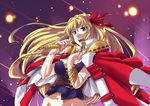  belt blonde_hair blue_eyes bow bracelet groin hair_bow jewelry long_hair macross macross_frontier macross_frontier:_itsuwari_no_utahime microphone navel ooike_teru sheryl_nome solo 