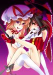  bad_id bad_pixiv_id blonde_hair bow brown_hair elbow_gloves eyes gap gloves hair_bow hakurei_reimu hat high_heels merue multiple_girls purple_eyes red_eyes shoes short_hair thighhighs touhou white_gloves white_legwear yakumo_yukari 