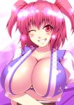  blush breasts genjuu_rou hair_bobbles hair_ornament highres huge_breasts md5_mismatch onozuka_komachi red_eyes red_hair short_hair solo touhou two_side_up 