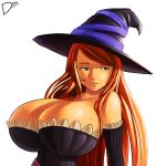  1girl absurdres bare_shoulders breasts cleavage dragon&#039;s_crown hat highres large_breasts long_hair red_hair sorceress_(dragon&#039;s_crown) tagme witch_hat 