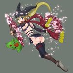  ass bad_id bad_pixiv_id blonde_hair blue_eyes bottomless breasts crossover fan fantasy_earth_zero gen_2_pokemon larvitar long_hair medium_breasts nipples no_panties pokemon pokemon_(creature) scout_(fez) solo thighhighs yagami_ryouichi 