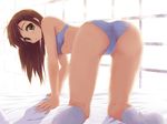  all_fours ass ass_focus bbbbunny bed bra brown_hair lingerie long_hair looking_back original panties socks solo underwear underwear_only wallpaper yellow_eyes 