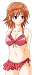  artist_request bikini blush breasts brown_eyes brown_hair cleavage frills front-tie_top genderswap genderswap_(mtf) groin highres large_breasts midriff navel short_hair side-tie_bikini solo swimsuit thigh_gap to_love-ru yuusaki_riko 