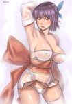  armpits ayane_(doa) bow breasts cleavage dead_or_alive hair_bow large_breasts panties purple_hair short_hair solo thighhighs underwear zenkou 