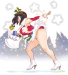  ass bell blue_eyes blush breasts brown_hair copyright_request curvy detached_sleeves figure_skating hairband ice_skates large_breasts legs ryoji_(nomura_ryouji) sack short_hair sideboob skates solo thighs 