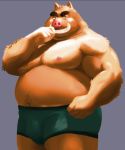  00murice 2019 anthro belly bulge clothing humanoid_hands male mammal moobs navel nipples overweight overweight_male simple_background solo suid suina sus_(pig) underwear wild_boar 